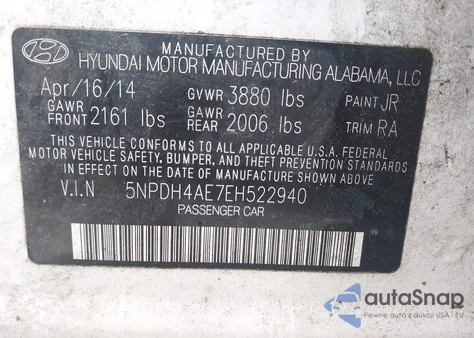 2014 Hyundai Elantra Se from USA, damaged, VIN 5NPDH4AE7EH522940